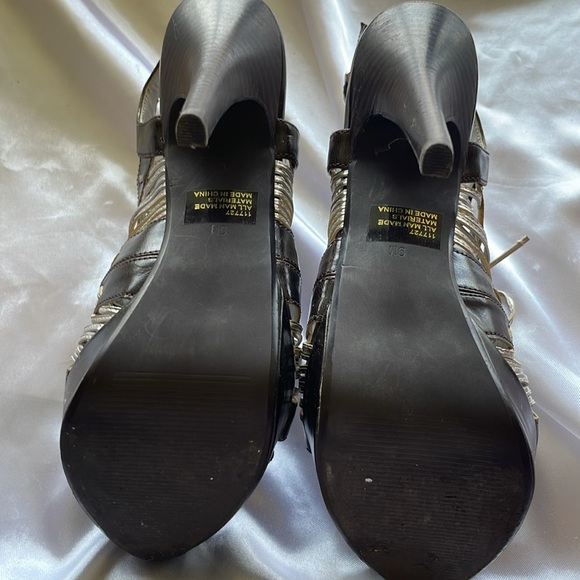 Hot In Hollywood Sexy Silver & Brown Lace Up Slingback Stiletto Heels Size 9 - Picture 5 of 10